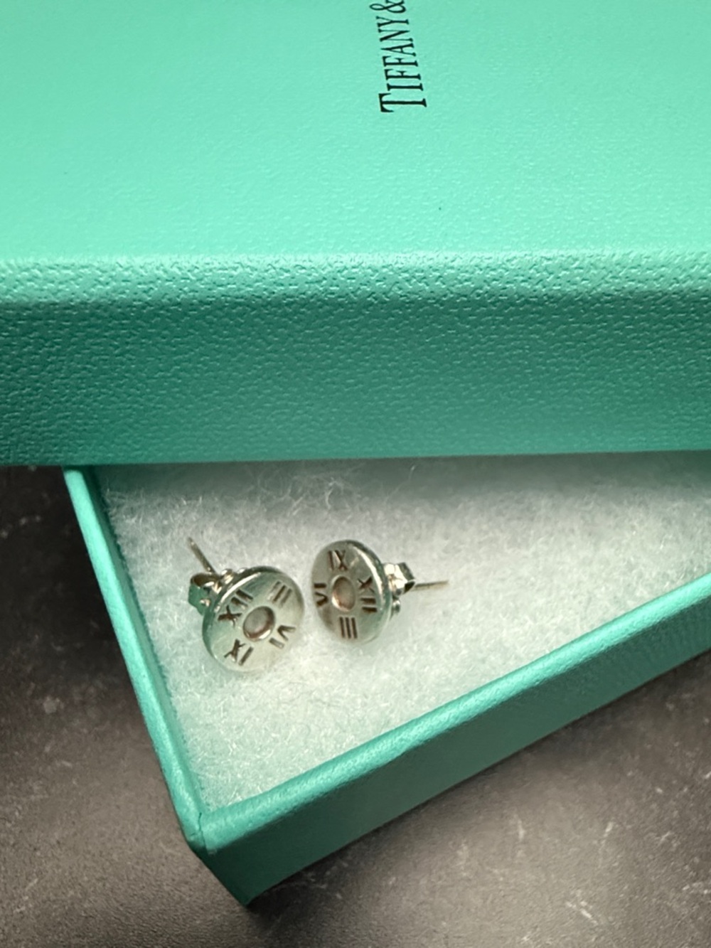 Tiffany & Co. Sterling Silver Roman Numeral Disc Stud Earrings